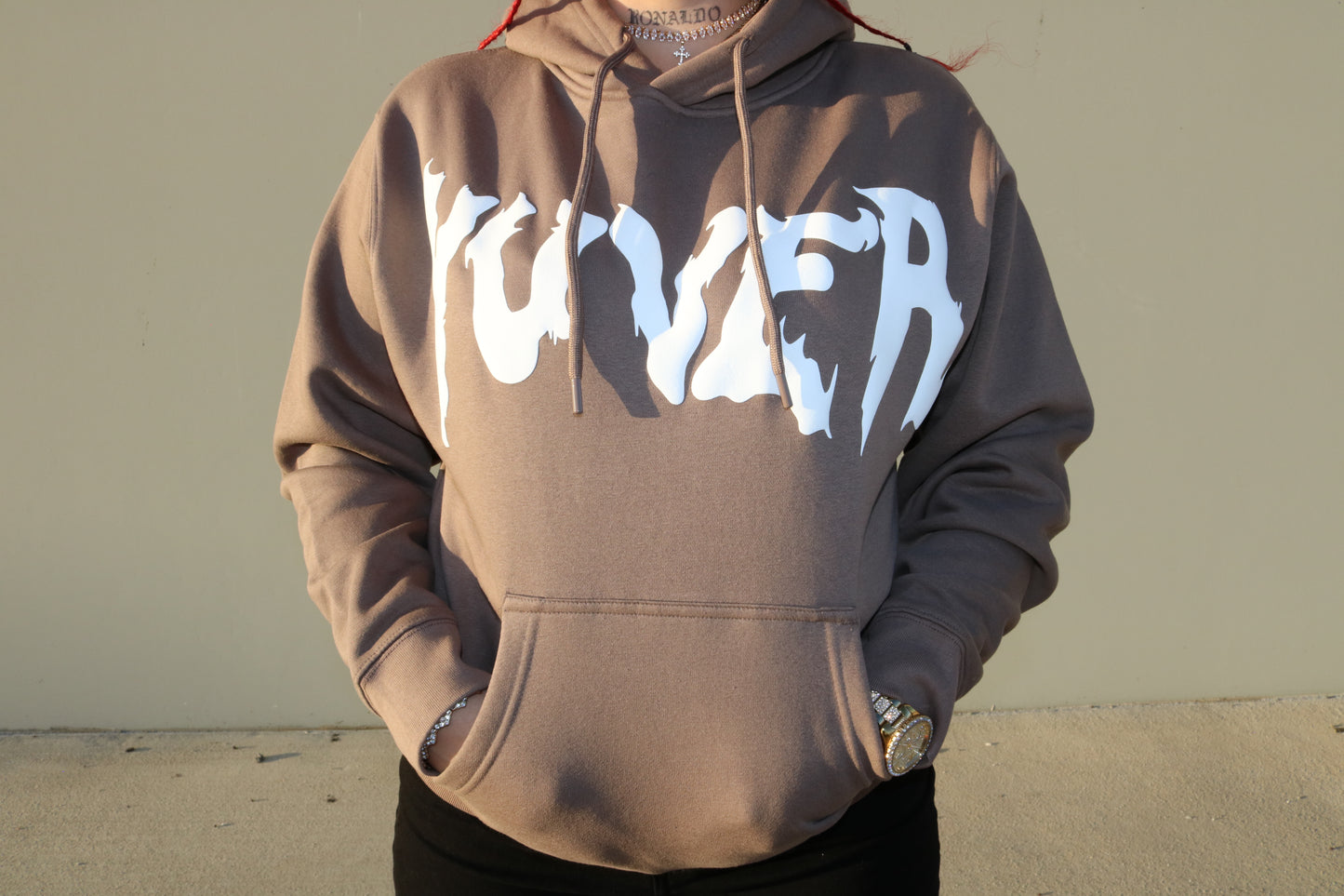 YUVER PUFF PRINT HEAVYWEIGHT HOODIE - TAUPE